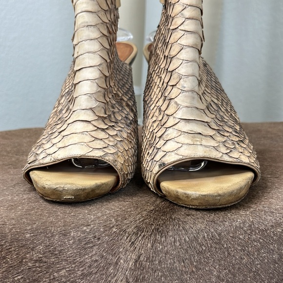 Devi Kroell Python High Heel Mule Cutout Slingback Sandal Stacked Peep Toe - Picture 9 of 11
